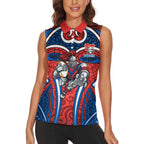 Newcastle Knights Rugby Women Sleeveless Polo Shirt Polynesian Tribal Knight Warrior Red Blue Pattern