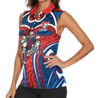 Newcastle Knights Rugby Women Sleeveless Polo Shirt Polynesian Tribal Knight Warrior Red Blue Pattern