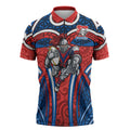 Newcastle Knights Rugby Zipper Polo Shirt Polynesian Tribal Knight Warrior Red Blue Pattern