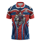 Newcastle Knights Rugby Zipper Polo Shirt Polynesian Tribal Knight Warrior Red Blue Pattern