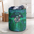 New Zealand Warriors Rugby Laundry Basket Polynesian Tribal Warrior Mask Green Blue Pattern