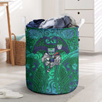New Zealand Warriors Rugby Laundry Basket Polynesian Tribal Warrior Mask Green Blue Pattern