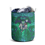 New Zealand Warriors Rugby Laundry Basket Polynesian Tribal Warrior Mask Green Blue Pattern