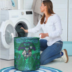 New Zealand Warriors Rugby Laundry Basket Polynesian Tribal Warrior Mask Green Blue Pattern