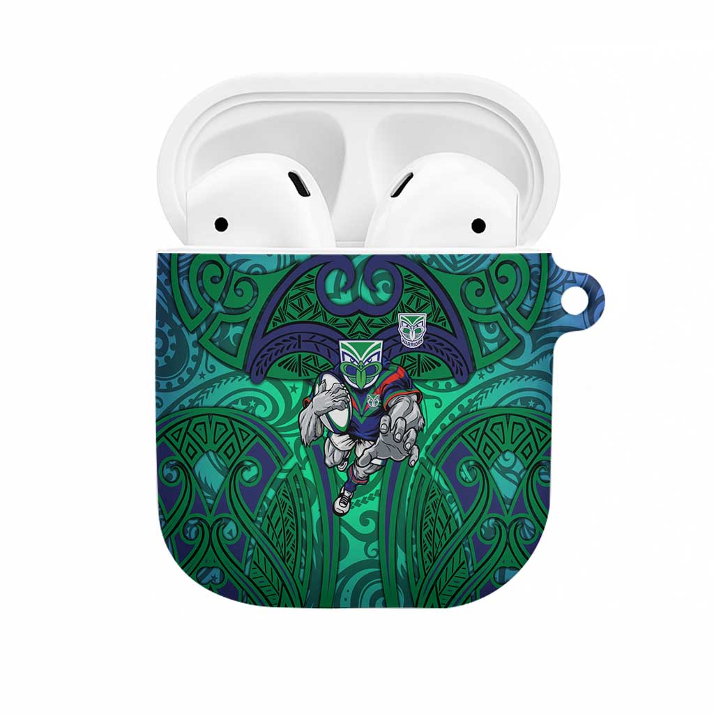 New Zealand Warriors Rugby AirPods Case Polynesian Tribal Warrior Mask Green Blue Pattern