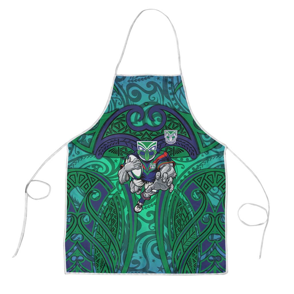 New Zealand Warriors Rugby Apron Polynesian Tribal Warrior Mask Green Blue Pattern