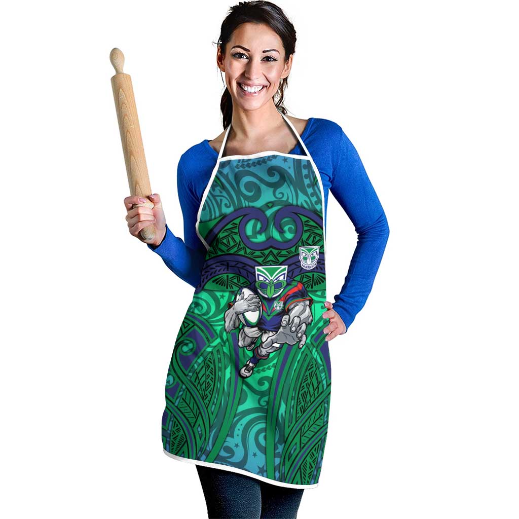 New Zealand Warriors Rugby Apron Polynesian Tribal Warrior Mask Green Blue Pattern