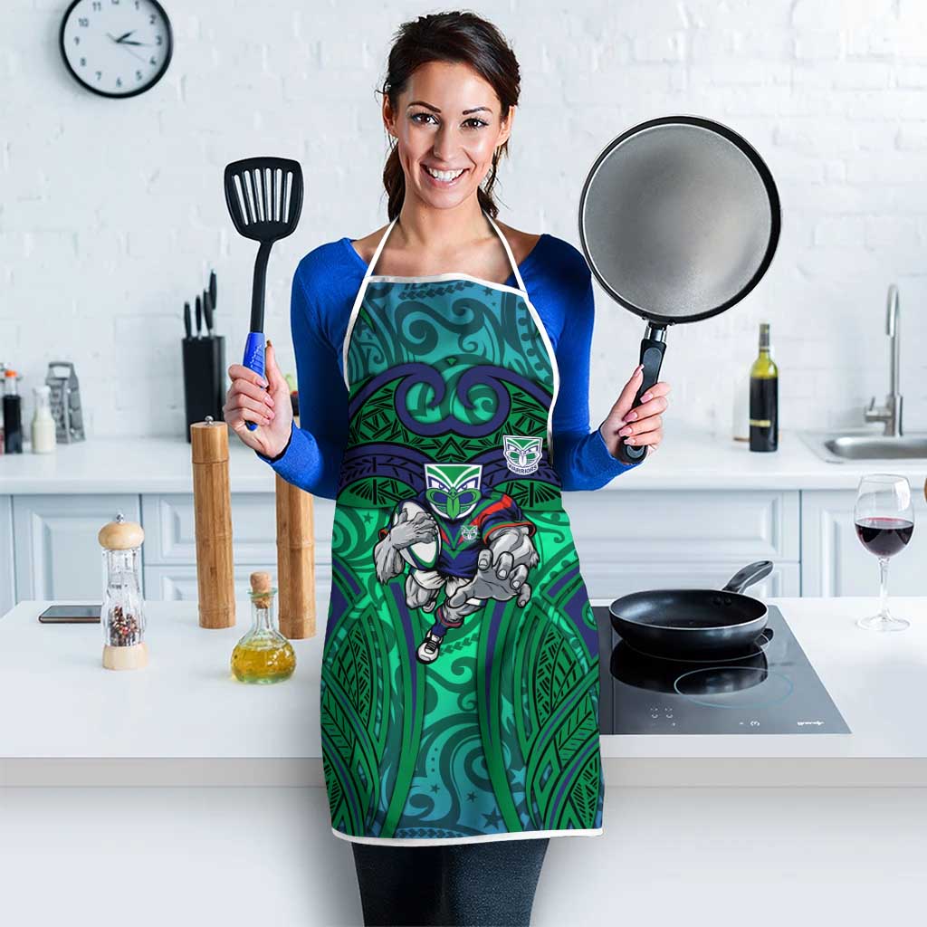 New Zealand Warriors Rugby Apron Polynesian Tribal Warrior Mask Green Blue Pattern