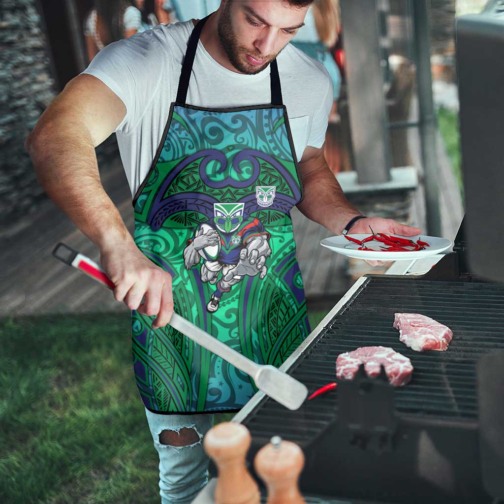 New Zealand Warriors Rugby Apron Polynesian Tribal Warrior Mask Green Blue Pattern