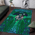 New Zealand Warriors Rugby Area Rug Polynesian Tribal Warrior Mask Green Blue Pattern