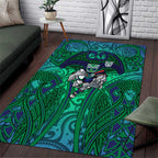 New Zealand Warriors Rugby Area Rug Polynesian Tribal Warrior Mask Green Blue Pattern