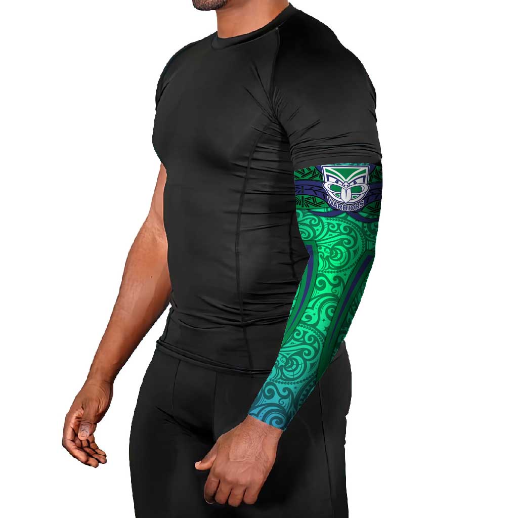 New Zealand Warriors Rugby Arm Sleeves Polynesian Tribal Warrior Mask Green Blue Pattern
