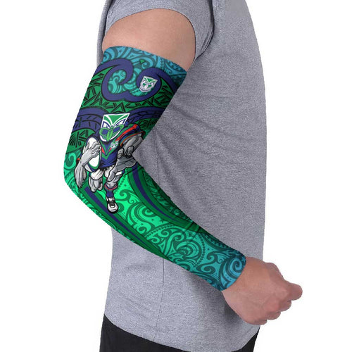 New Zealand Warriors Rugby Arm Sleeves Polynesian Tribal Warrior Mask Green Blue Pattern