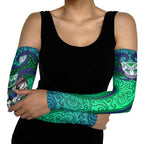 New Zealand Warriors Rugby Arm Sleeves Polynesian Tribal Warrior Mask Green Blue Pattern