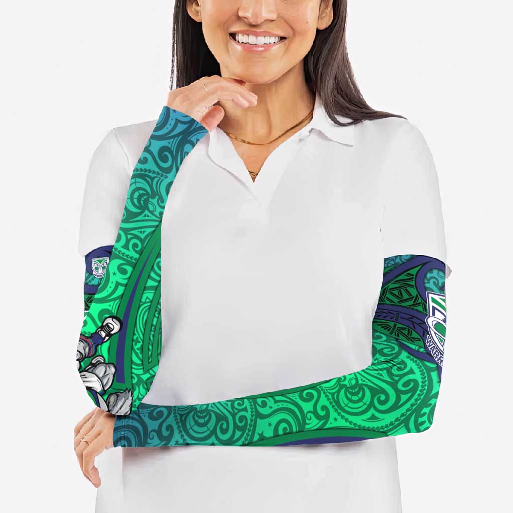 New Zealand Warriors Rugby Arm Sleeves Polynesian Tribal Warrior Mask Green Blue Pattern