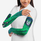 New Zealand Warriors Rugby Arm Sleeves Polynesian Tribal Warrior Mask Green Blue Pattern