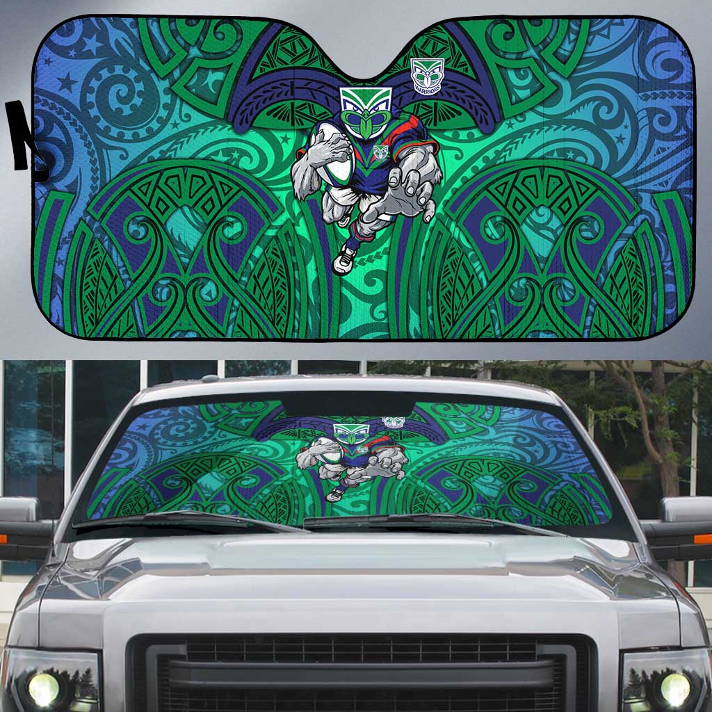 New Zealand Warriors Rugby Auto Sun Shade Polynesian Tribal Warrior Mask Green Blue Pattern