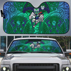 New Zealand Warriors Rugby Auto Sun Shade Polynesian Tribal Warrior Mask Green Blue Pattern