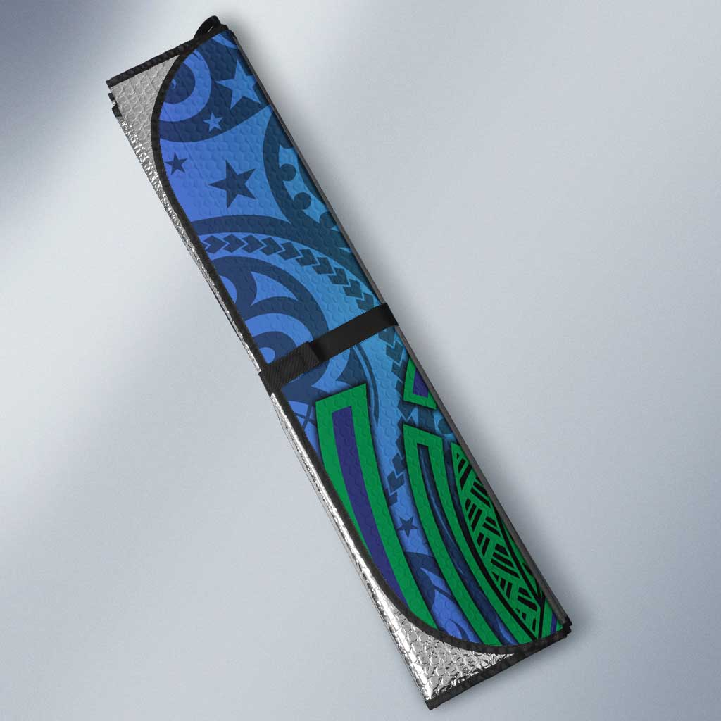 New Zealand Warriors Rugby Auto Sun Shade Polynesian Tribal Warrior Mask Green Blue Pattern