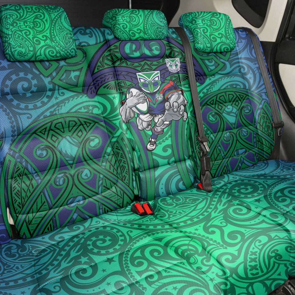 New Zealand Warriors Rugby Back Car Seat Cover Polynesian Tribal Warrior Mask Green Blue Pattern