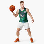 New Zealand Warriors Rugby Basketball Jersey Polynesian Tribal Warrior Mask Green Blue Pattern