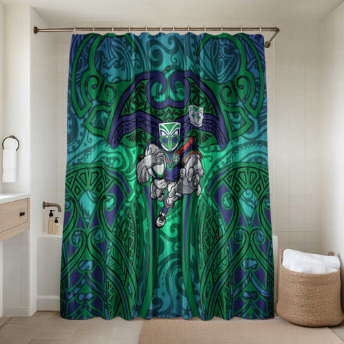 New Zealand Warriors Rugby Bathroom Set Polynesian Tribal Warrior Mask Green Blue Pattern
