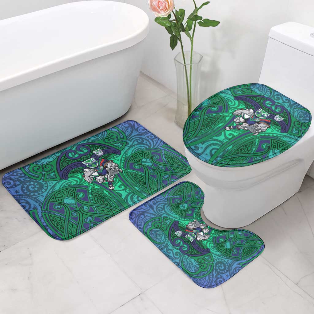 New Zealand Warriors Rugby Bathroom Set Polynesian Tribal Warrior Mask Green Blue Pattern