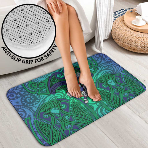 New Zealand Warriors Rugby Bathroom Set Polynesian Tribal Warrior Mask Green Blue Pattern