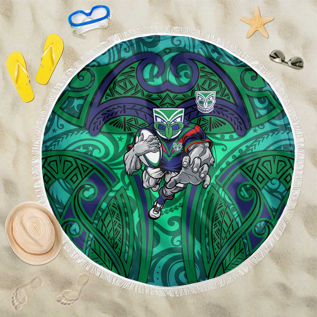 New Zealand Warriors Rugby Beach Blanket Polynesian Tribal Warrior Mask Green Blue Pattern