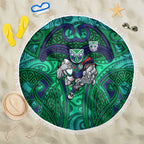 New Zealand Warriors Rugby Beach Blanket Polynesian Tribal Warrior Mask Green Blue Pattern