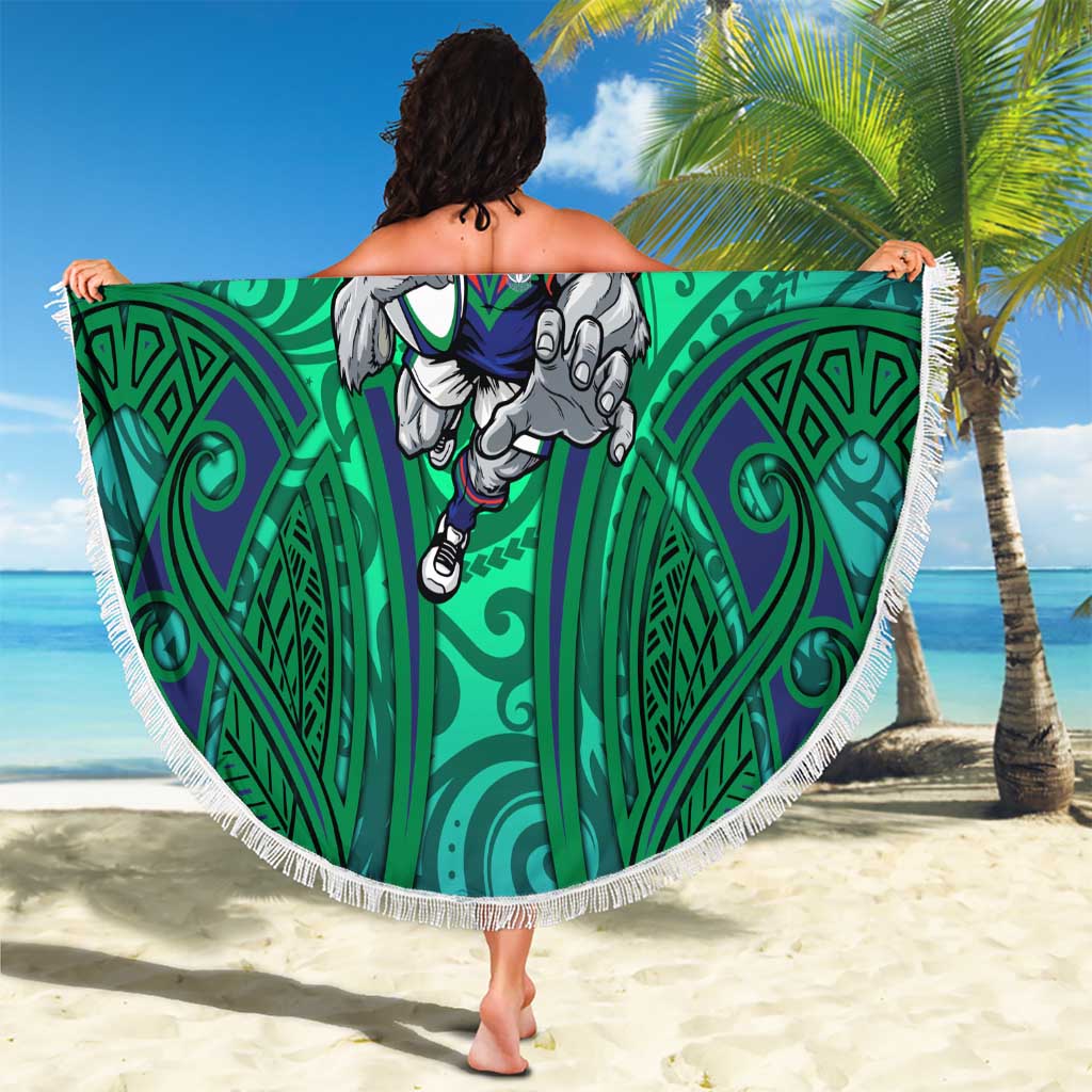 New Zealand Warriors Rugby Beach Blanket Polynesian Tribal Warrior Mask Green Blue Pattern