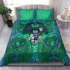 New Zealand Warriors Rugby Bedding Set Polynesian Tribal Warrior Mask Green Blue Pattern