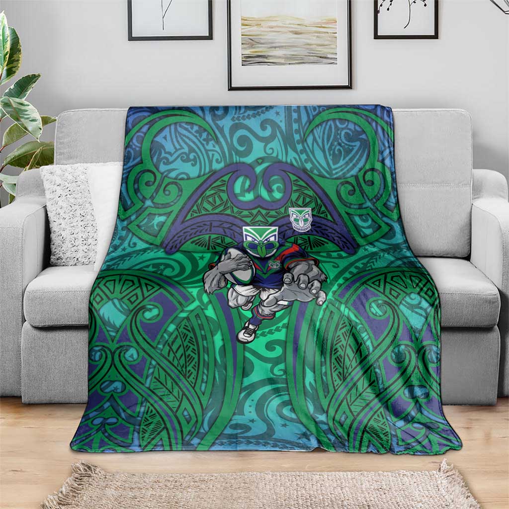 New Zealand Warriors Rugby Blanket Polynesian Tribal Warrior Mask Green Blue Pattern