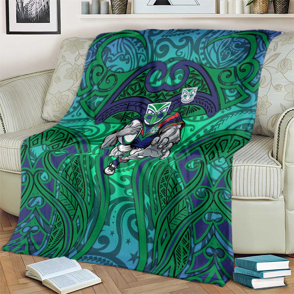 New Zealand Warriors Rugby Blanket Polynesian Tribal Warrior Mask Green Blue Pattern