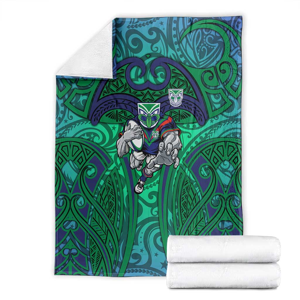 New Zealand Warriors Rugby Blanket Polynesian Tribal Warrior Mask Green Blue Pattern