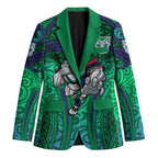 New Zealand Warriors Rugby Blazer Polynesian Tribal Warrior Mask Green Blue Pattern