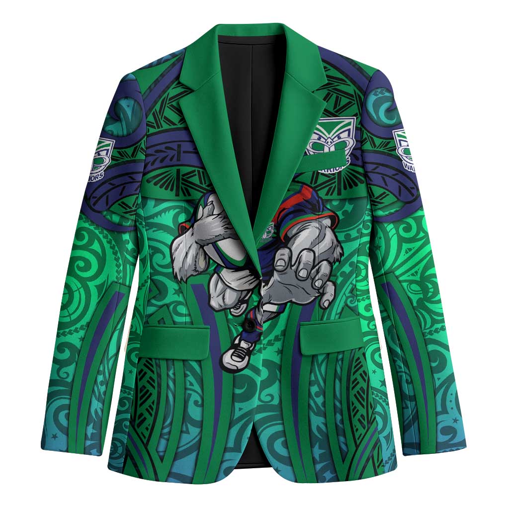 New Zealand Warriors Rugby Blazer Polynesian Tribal Warrior Mask Green Blue Pattern