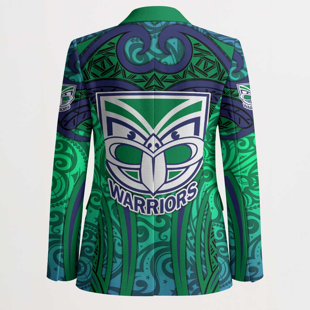 New Zealand Warriors Rugby Blazer Polynesian Tribal Warrior Mask Green Blue Pattern