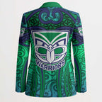 New Zealand Warriors Rugby Blazer Polynesian Tribal Warrior Mask Green Blue Pattern