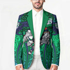 New Zealand Warriors Rugby Blazer Polynesian Tribal Warrior Mask Green Blue Pattern