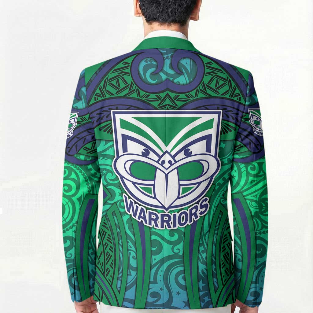 New Zealand Warriors Rugby Blazer Polynesian Tribal Warrior Mask Green Blue Pattern