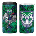 New Zealand Warriors Rugby 4 in 1 Can Cooler Tumbler Polynesian Tribal Warrior Mask Green Blue Pattern