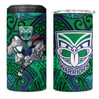 New Zealand Warriors Rugby 4 in 1 Can Cooler Tumbler Polynesian Tribal Warrior Mask Green Blue Pattern