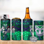 New Zealand Warriors Rugby 4 in 1 Can Cooler Tumbler Polynesian Tribal Warrior Mask Green Blue Pattern