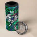 New Zealand Warriors Rugby 4 in 1 Can Cooler Tumbler Polynesian Tribal Warrior Mask Green Blue Pattern