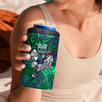 New Zealand Warriors Rugby 4 in 1 Can Cooler Tumbler Polynesian Tribal Warrior Mask Green Blue Pattern