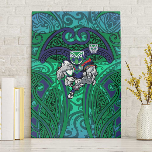 New Zealand Warriors Rugby Canvas Wall Art Polynesian Tribal Warrior Mask Green Blue Pattern