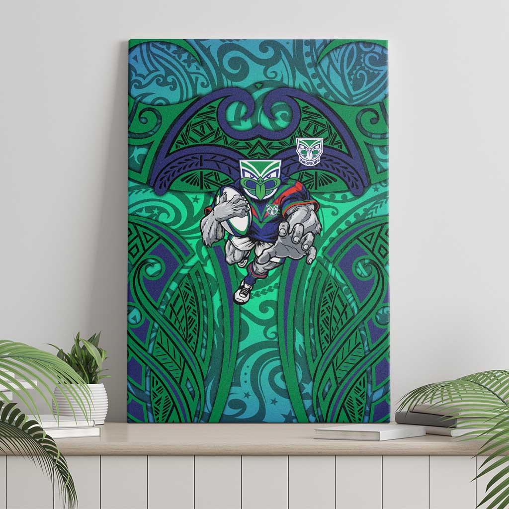 New Zealand Warriors Rugby Canvas Wall Art Polynesian Tribal Warrior Mask Green Blue Pattern