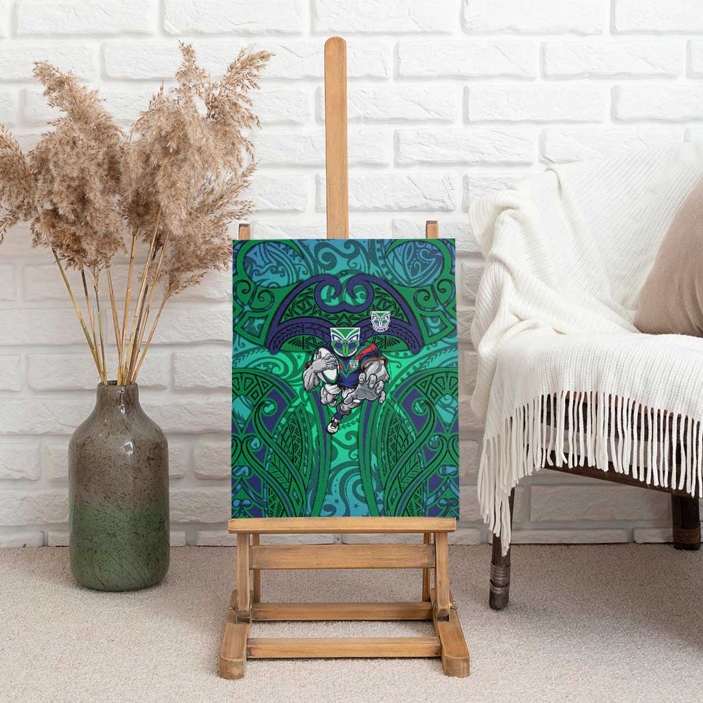 New Zealand Warriors Rugby Canvas Wall Art Polynesian Tribal Warrior Mask Green Blue Pattern