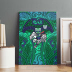 New Zealand Warriors Rugby Canvas Wall Art Polynesian Tribal Warrior Mask Green Blue Pattern